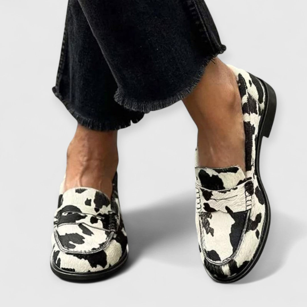 Zoey Cow Print Loafers