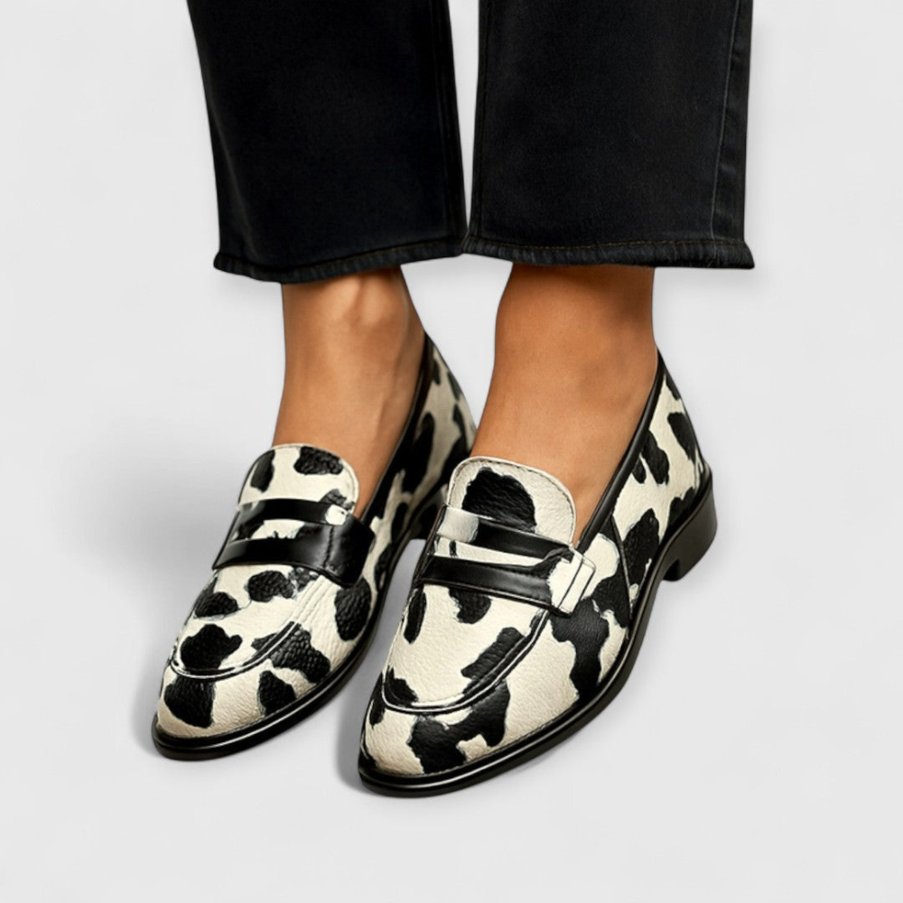 Zoey Cow Print Loafers
