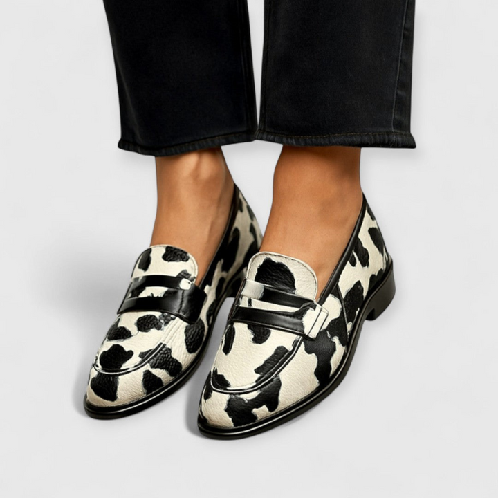 Zoey Cow Print Loafers