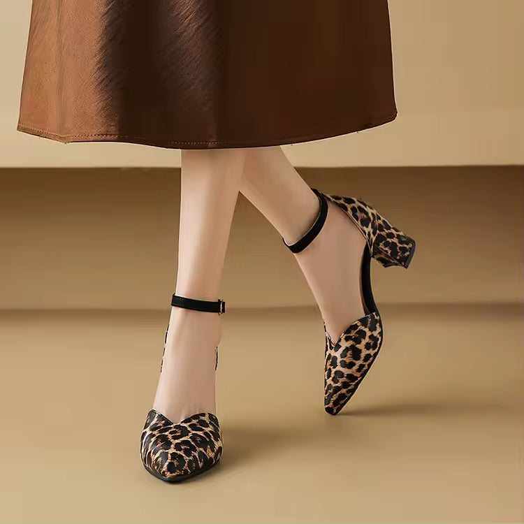 Violet  Leopard Ankle Strap Heels