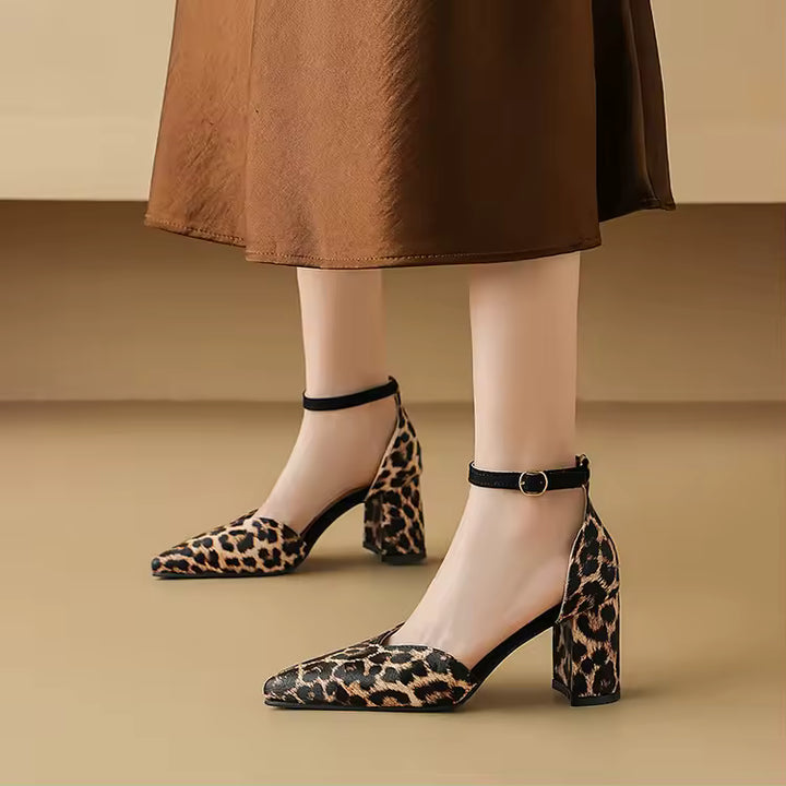 Violet  Leopard Ankle Strap Heels
